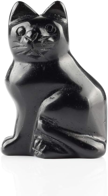 Black Obsidian 2.0inch Cat Large Statue Feng Shui Crafts Carved Figurine Chakra Carving Healing Reiki