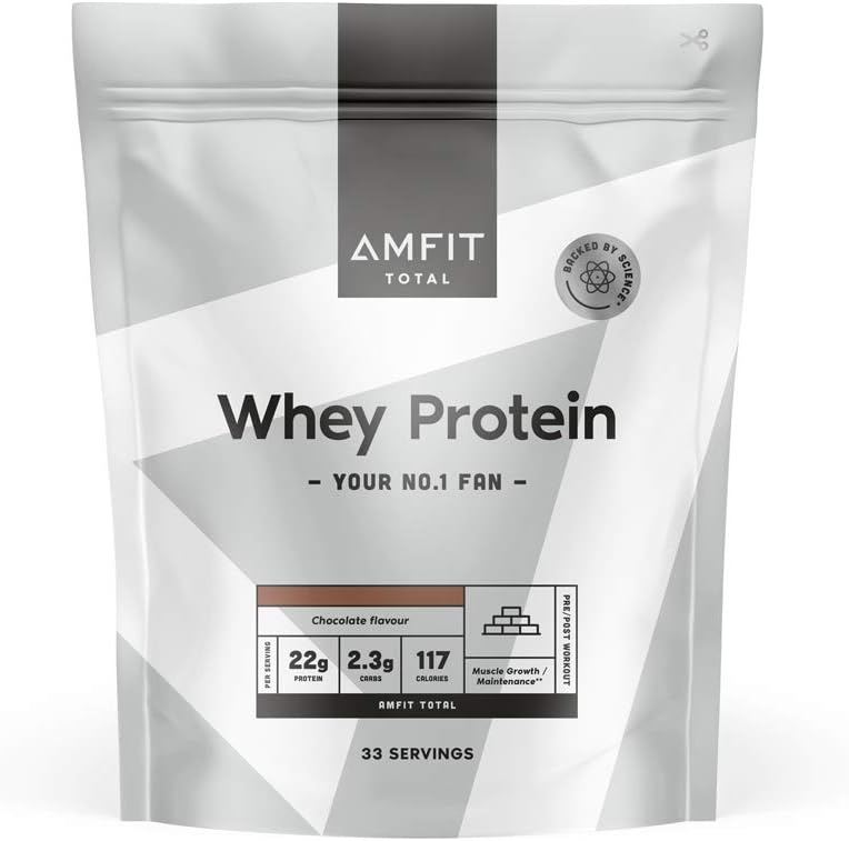 Amazon Brand - Amfit Nutrition Whey Protein Powder, Chocolate Flavour, 33 Servings, 1 kg (Pack of 1)