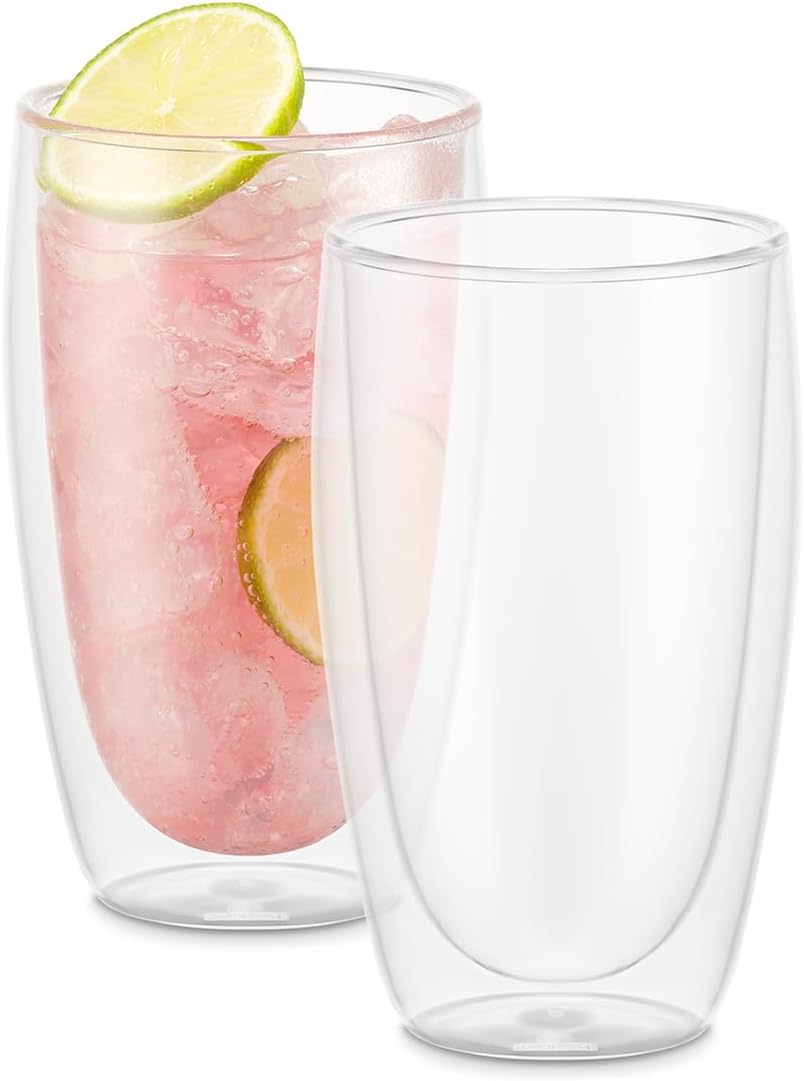 Bodum Double Wall Glasses pack of 2 PAVINA - 450ml Coffee Cups - Dishwasher Safe Thermal Cup - Mouth-blown Borosilicate Glass
