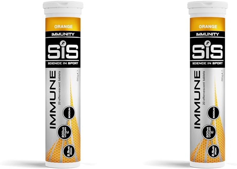 Science In Sport Hydro Immune Hydration Tablets, Gluten-Free, Zero Sugar, Orange Flavour Plus Electrolytes + Vitamin C, 20 Effervescent Tablets (Pack of 2)