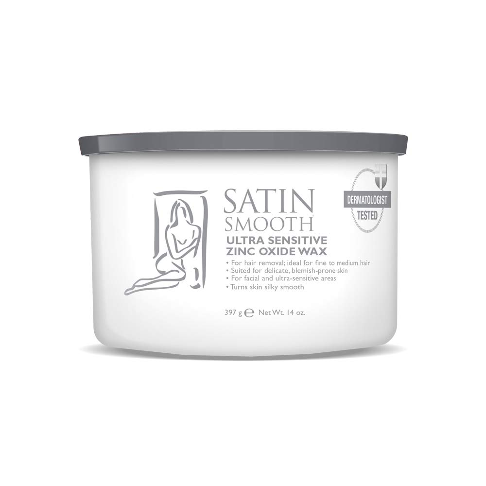 Satin Smooth Ultra Sensitive Zinc Oxide Wax, Hair Removal for Fine to Medium Hair, Safe for Delicate & Sensitive Skin, Waxing Kit, 14 oz, 1-Pack