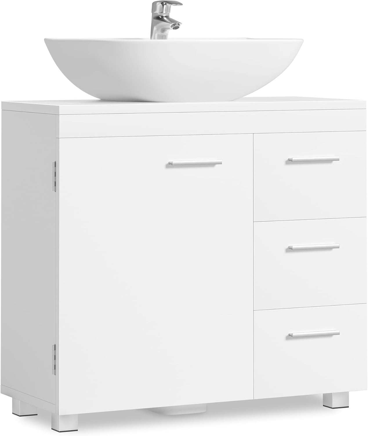 VASAGLE Under Sink Bathroom Cabinet, Storage Cabinet, with 3 Drawers, 2 Compartments Behind the Door, for Washbasins with Pedestal, with Feet, 30 x 70 x 64 cm, Cloud White BBK504W01
