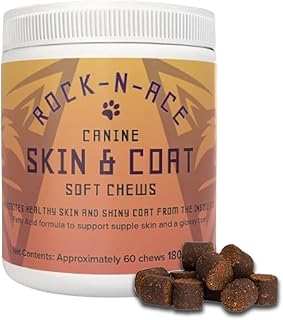 Rock N Ace Skin & Coat Support Soft Chews for Canines with Fish Oil and Omega 3 Fatty Acids, 60 Chews, 180g (6.35 oz)