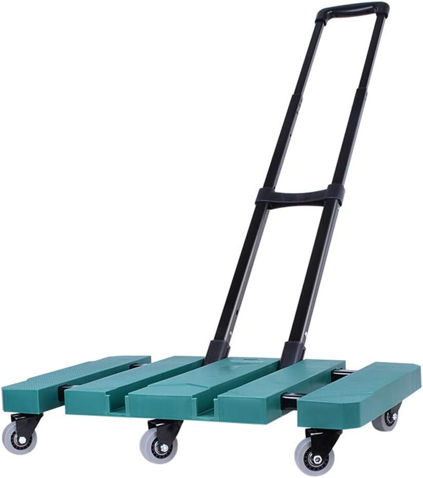 Hand Pull Heavy Cart,Flatbed Trolley Pulling Goods Folding Handcart Small Trailer Portable Universal Wheel Luggage Cart Handling Helper for Luggage, Travel, Auto, Moving and Office Use,Green,56