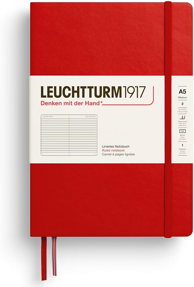 LEUCHTTURM1917 - Notebook Hardcover Medium A5-251 Numbered Pages for Writing and Journaling (Cherry, Ruled)