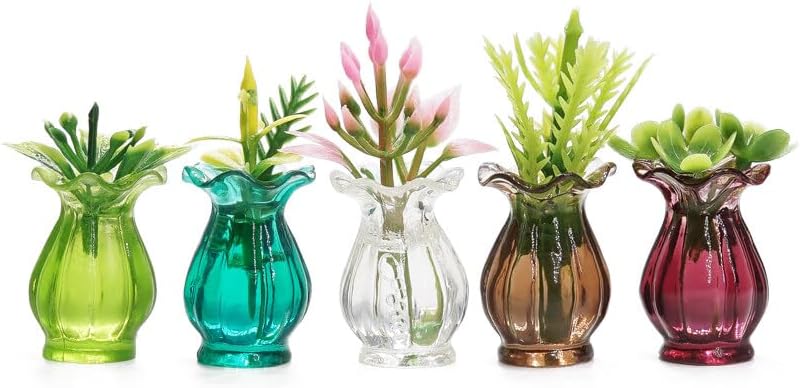 Odoria 1/12 Scale Dolls House Miniature Flower in Vase Dollhouse Accessories, 5Pcs