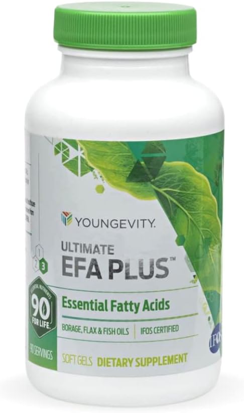 Youngevity Ultimate EFA Plus – Essential Fatty Acids, 90 Soft Gels – Balanced Fish Oil Formula for Heart, Brain, Joint, Skin Health – Omega-3, Omega-6, Omega-9 Supplement for Optimal Health Support