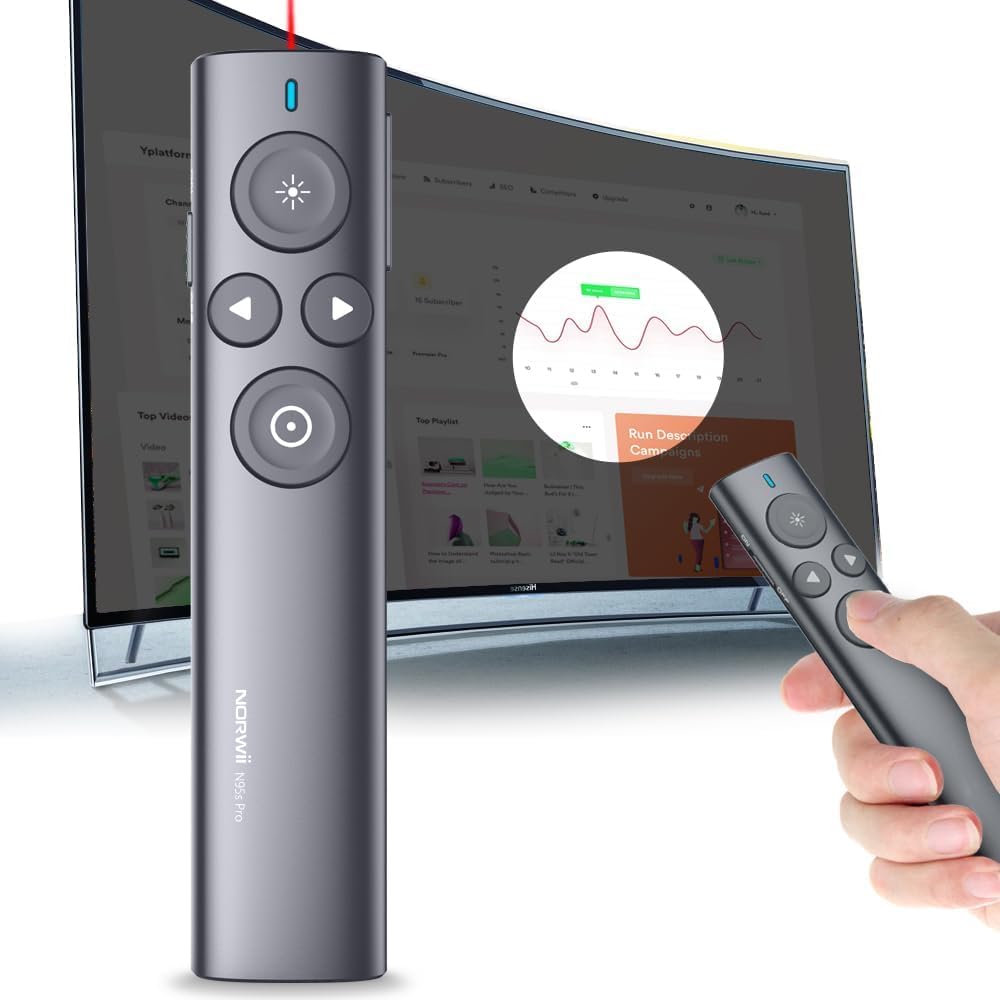 NORWII Highlight Presentation Remote with Digital Pointer for TV LED LCD Screen, Presentation Clicker for Powerpoint Presentation, Wireless Presenter Clicker with Mouse N95s Pro, 50M