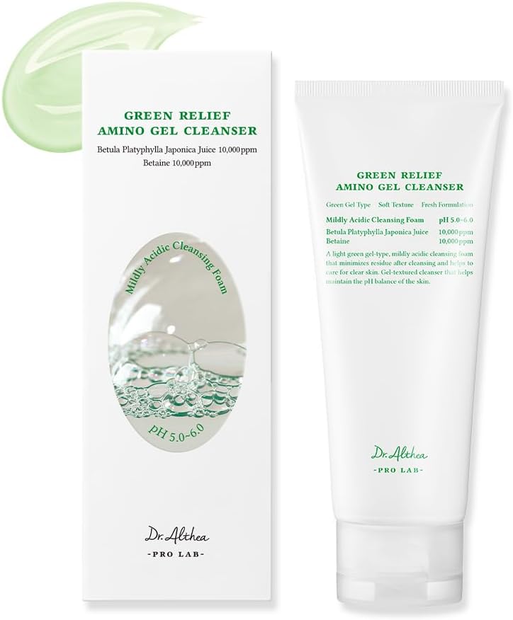 Dr.Althea Green Relief Amino Gel Cleanser - Lightwight hydrating gel type cleaner, Mild, Deep Cleansing foam, Betaine, Hyaluronic Acid, Daily Face Wash & Makeup Remover, Sensitive skin safe