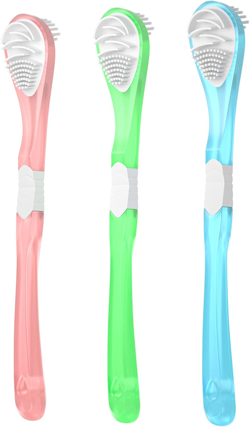 3-Color 3 Pack Adult Tongue Scraper and Tongue Cleaning Brush Double-Sided Soft Tongue Coating Brush, Portable Food-Grade Oral Massage Brush