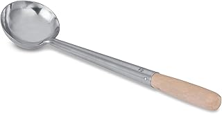 Craft Wok Small Wok Ladle Stainless Steel Traditional Wok Hoak with Ergonomic Wooden Handle Professional Asian Kitchen Utensil for Stirring Serving / 732W6-1