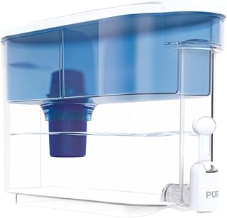 PUR 30-Cup Water Filter Dispenser with 1 Genuine PUR Filter, Large 30-Cup Capacity, 2-in-1 Powerful, Faster Filtration, Lasts 2 Months or 40 Gallons, Dishwasher Safe, White/Blue (DS1800Z)