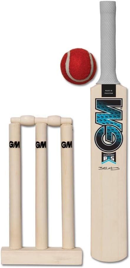Gunn & Moore GM Young Gunn Mini Cricket Set | Diamond B55S | Miniature 15" Bat, Stumps, Bails and Soft Ball | One Size