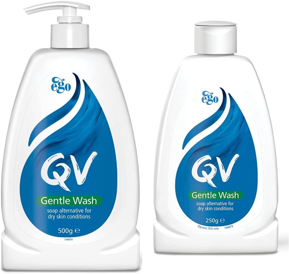 QV Gentle Wash 500g, Soap-Free, Moisturising, Low Irritant, PH Balanced, Body Wash for Eczema and Dry Skin Conditions & Gentle Wash 250g, Soap-Free, Moisturising, Low Irritant