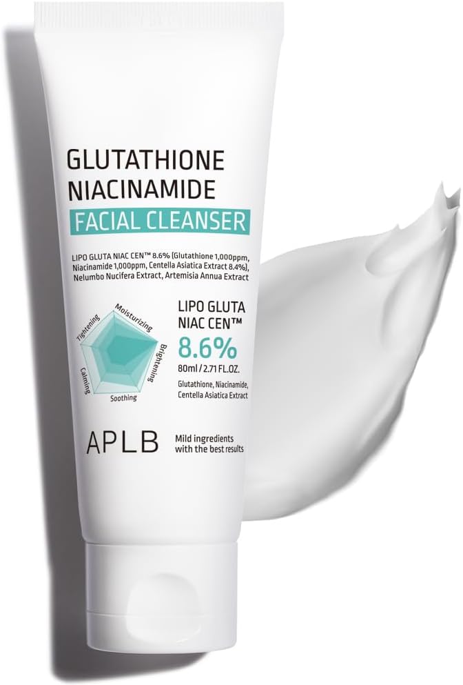 APLB Glutathione Niacinamide Facial Cleanser, Niac CEN™, 8.6% 2.71 FL.OZ/Korean Skin Care, Cares for Tighten Pores & Sebum, Long Lasting Nourishment and Deep Moisture for Soft Skin