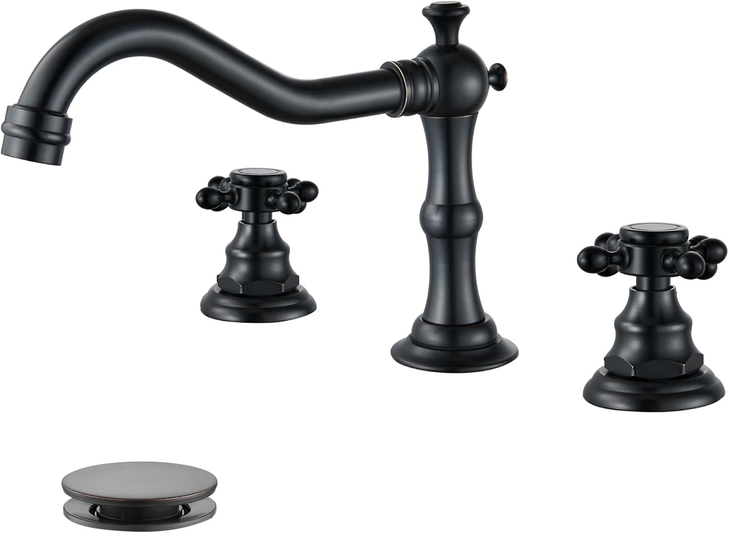 gotonovo 3 Hole Widespread Bathroom Sink Faucet Double Cross Handle Mixer Tap Faucet for Bathroom Sink Vanity Faucet Deck Mount Basin Hot Cold Water Matching Pop Up Drain Oil Rubbed Bronze