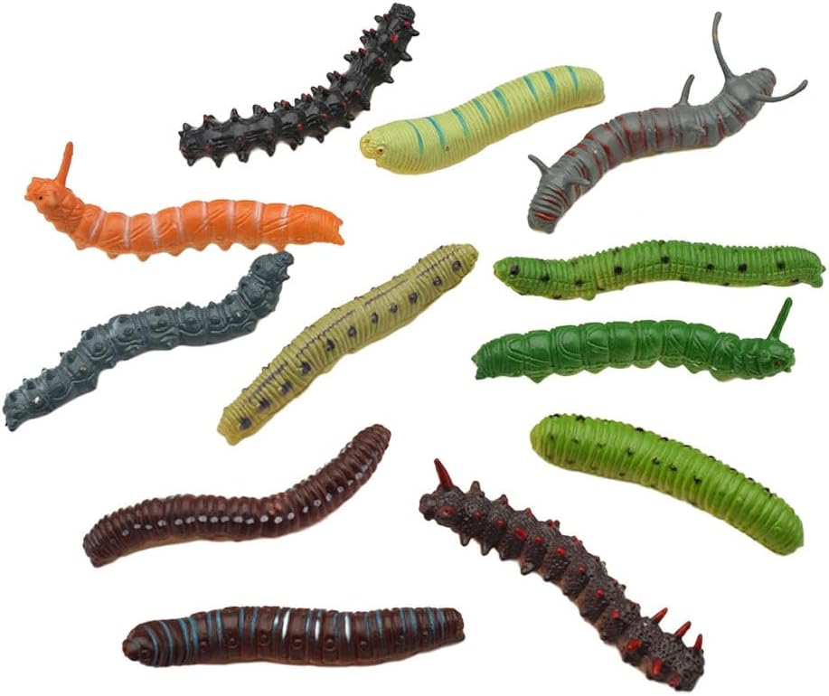 jojofuny 24pcs Artificial Caterpillar Toy: Simulation Lifelike Caterpillar for Halloween Trick Joke Props - Fake Worm Crawling Animal for Educational Sensory Toy