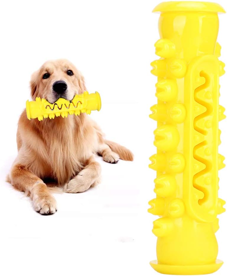 Bite and Brush Dog Toy, Dog Chew Toys for Aggressive Chewers Dog Teeth Cleaning Toy Dog Toothbrush Toy Puppy Toothing Playing and Chewing Toy for Small Middle Large Breeds (Yellow)