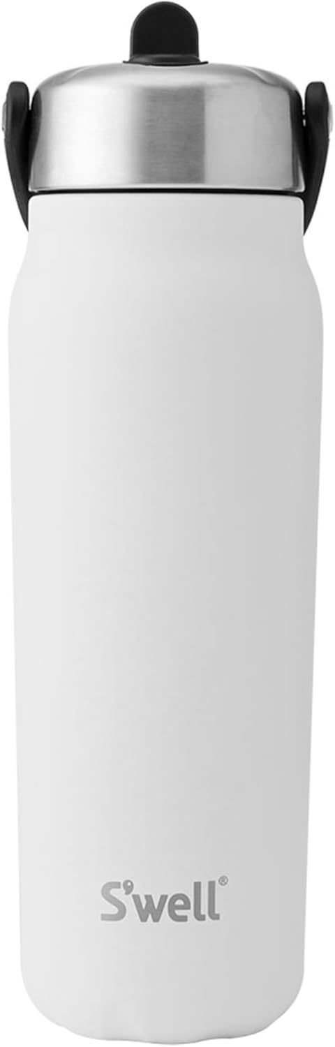 S'well Recycled Stainless Steel Explorer with Flip Straw Lid, 700ml, White Moonstone, Triple Layered Vacuum Insulated Containers Keeps Drinks Cold for 36 Hours and Hot for 8, BPA Free