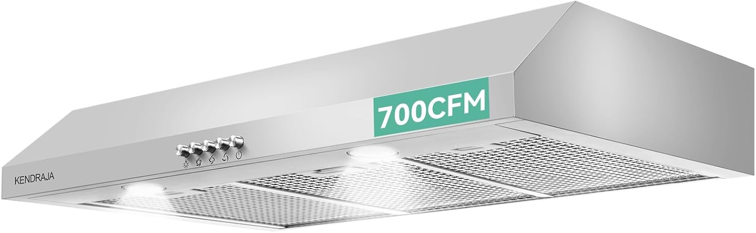 36 Inch Under Cabinet Range Hood | 700 CFM Stainless Steel | Convertible Ducted/Ductless | Washable Grease Filters | 3 Speed Fan | LED Lighting | Includes Charcoal Filters - Kendraja