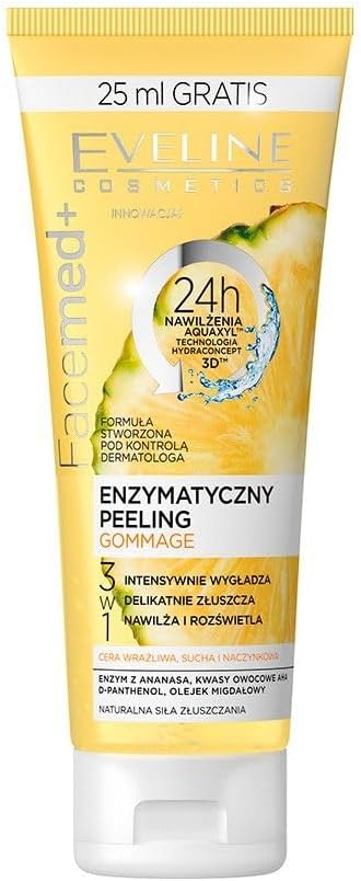 Eveline Cosmetics Facemed+ Enzymatic Gommage Peeling Gel with Pineapple Enzymes & AHA Acids - 75ml | Vegan Exfoliating Facial Scrub for Silky Smooth, Radiant Skin