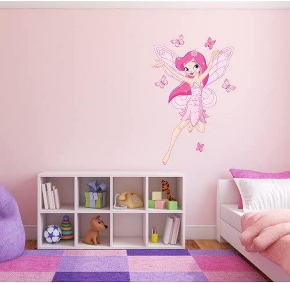 60 Second Makeover Limited Full Colour Pink Fairy Butterflies Girls Bedroom Nursery Wall Sticker Decal Kids Bedroom D?cor