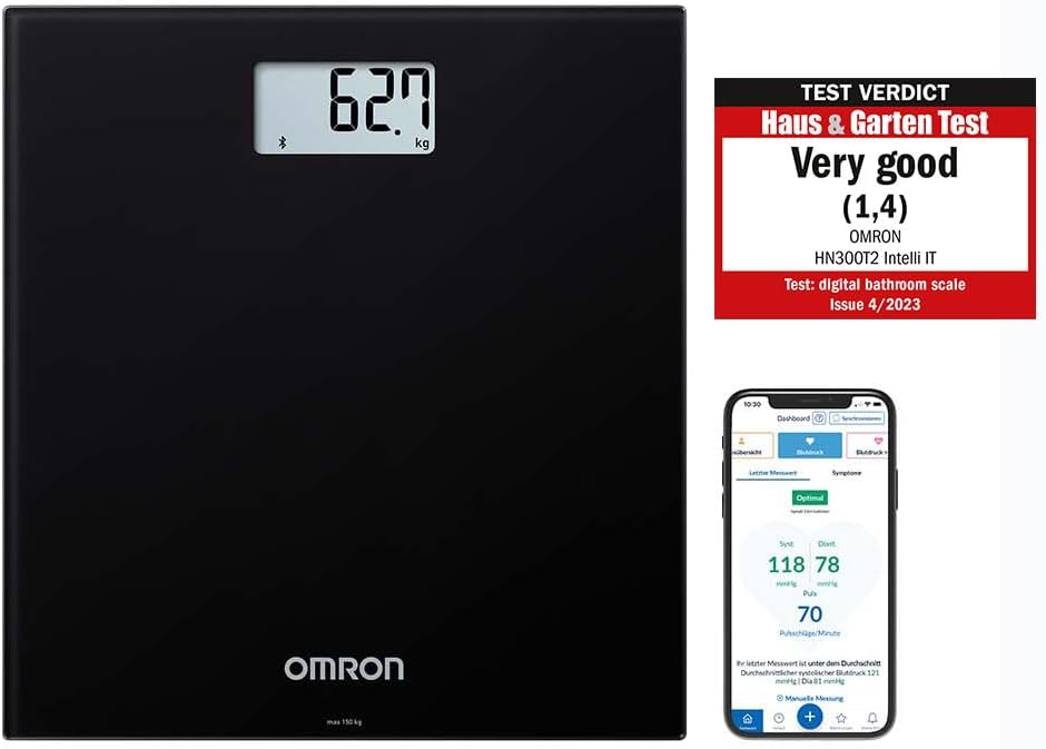 OMRON HN300T2 Intelli IT Smart Bathroom Scales - Bluetooth Weighing Scales for Body Weight and BMI with Smartphone App for progress tracking