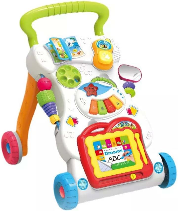 Baby Walker First Steps Baby Push Along Walker for Boys and Girls 6 Months+ with Detachable Drawing Board,Piano,Phone,Stroller Toddler Walker for Steps