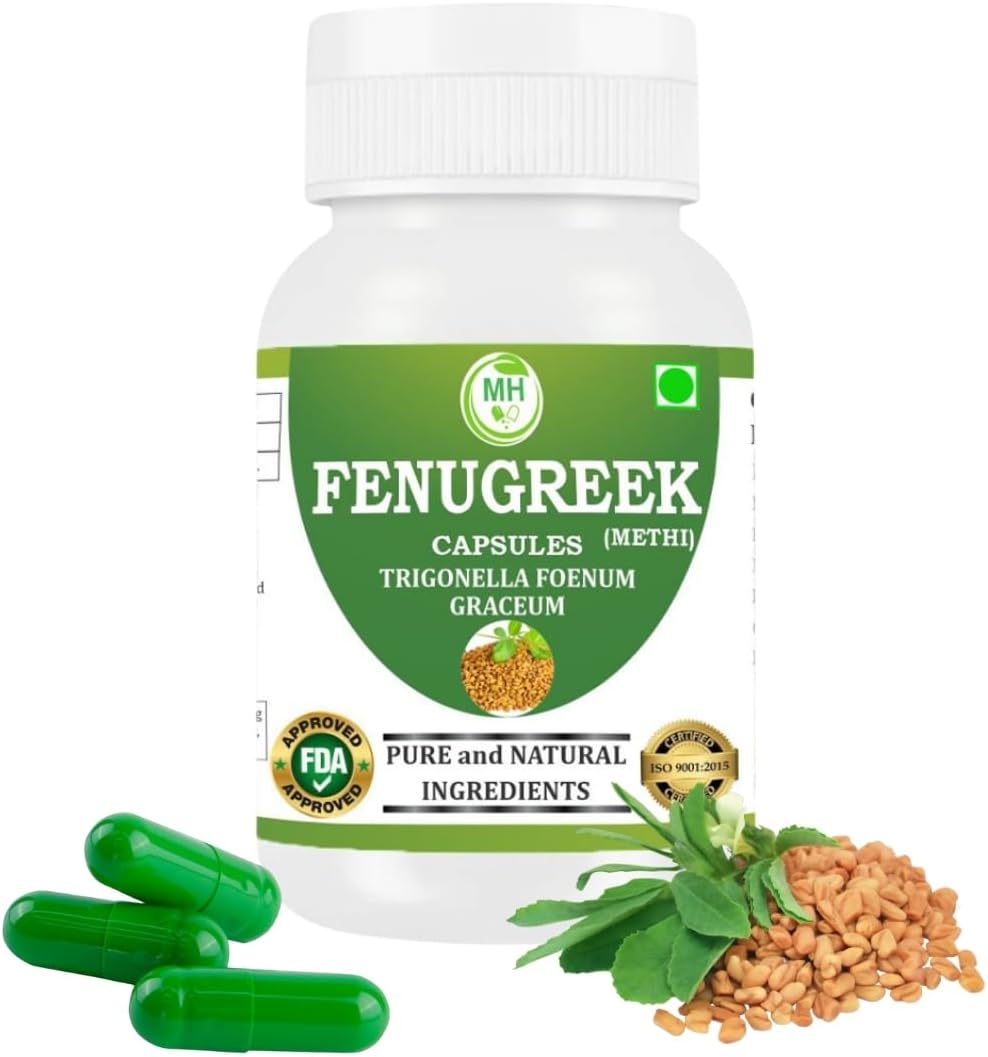 Fenugreek Capsules 500mg | 60 Vegetarian Capsules | Natural Herbal Supplement for Wellness & Digestion | Trigonella Foenum-Graecum | GMP Certified & Gluten Free | Pack of 1