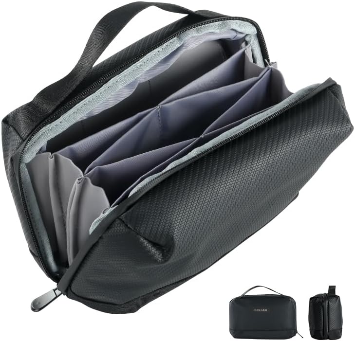 ACOPTON Electronic Organizer with Handle, Waterproof Tech Organizer Travel Case, Travel Cable Storage Bag for Charger, USB, Cords, Power Bank (Black)