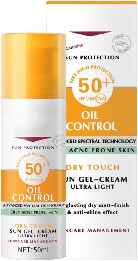 Oil Control Sun Gel Cream Dry Touch SPF 50+ 50ml, Unscented Tinted Sun Protection Gel for Sensitive, Oily and Acne-Prone Skin, Fast-Absorbing Sunscreen with UV Filter Face Sunscreen 1pcs