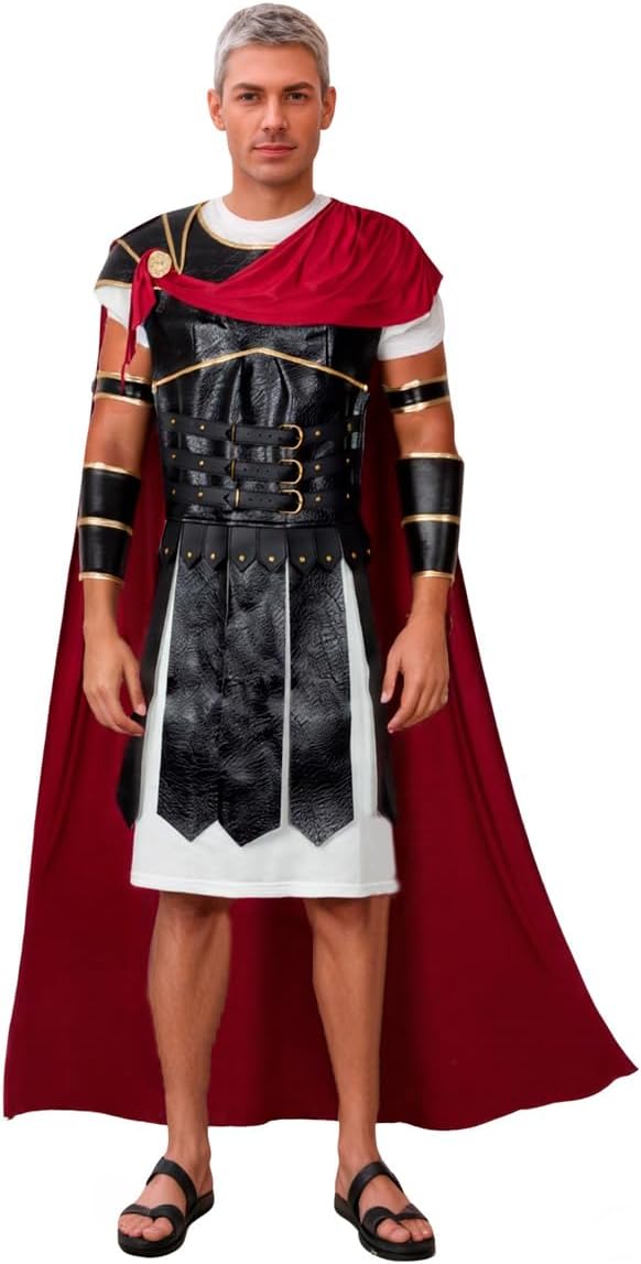 Mens Ancient Roman Gladiator Costume Spartan Warrior Armor Halloween Brave Soldier Suit