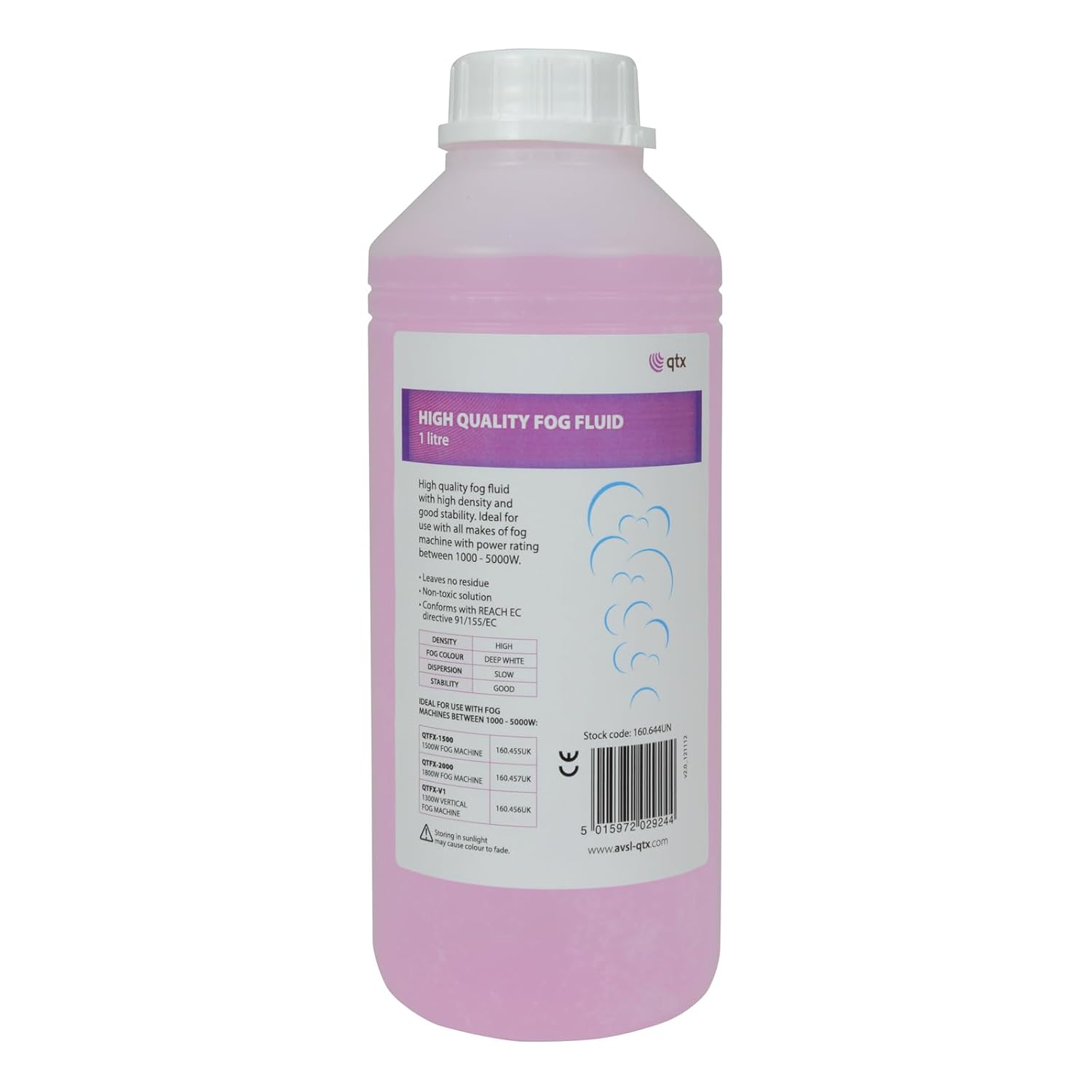 QTX Fog Fluid High Density Smoke Machine Liquid Professional Water-Based Fog Juice for DJ, Stage, Disco, Halloween & Party Fog Effects Clean Low Odour Mist for Most Foggers 1 Litres