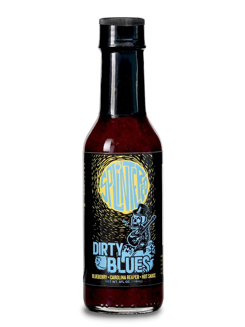 Splintered Sauce Dirty Blues Hot Sauce - Carolina Reaper and Blueberry - 5 fl Oz- Vegetarian - Fiery and Fruity Hot Sauce Delight for BBQ, Chicken, Tacos, Waffles,Ice Cream and Beyond!