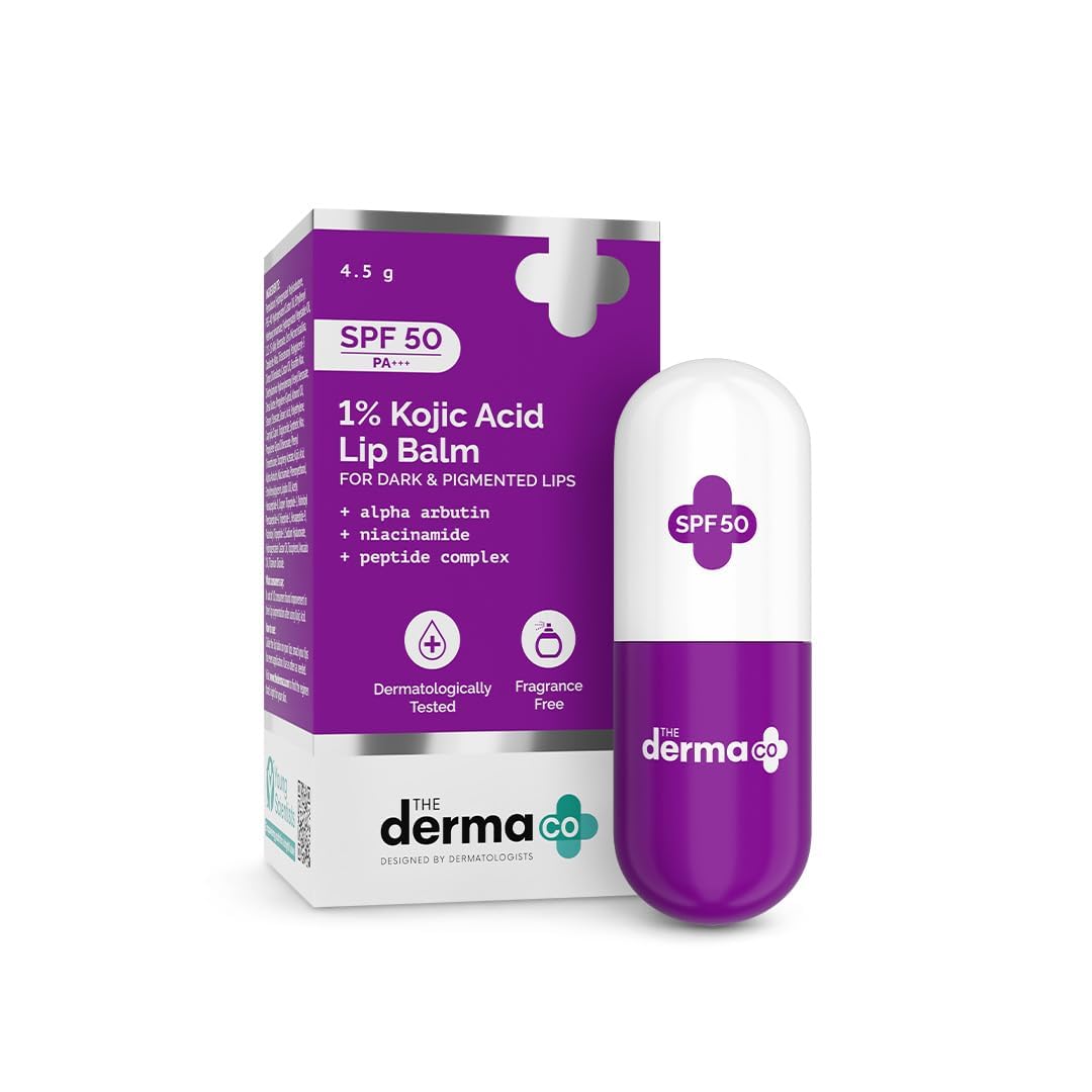 The Derma Co 1% Kojic Acid Lip Balm SPF 50 with Arbutin & Peptides, 4.5g