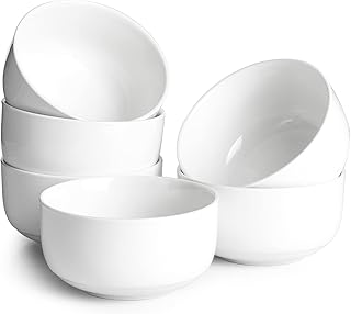 DOWAN 22 OZ Ceramic Cereal Bowls - 5.25" White Soup Bowls Set of 6 for Kitchen, Small Bowls for Cereal, Soup, Oatmeal, Rice, Dishwasher & Microwave Safe