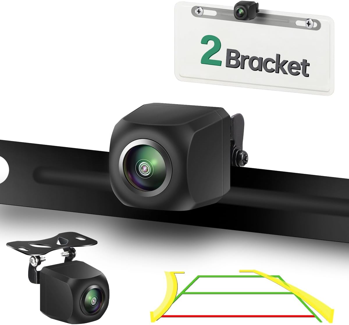2in1 AHD 1080P Trajectory License Plate Backup Camera for Car, Truck, SUV, Minivan, Camper, RV, Pickup, GreenYi Rear View License Plate Frame Camera