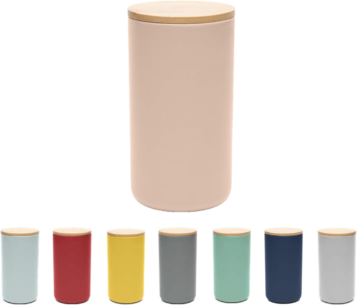 Waggo Simple Solid Ceramic Storage Jar for Pet Treats, Cookies, or Pantry Staples – Airtight Bamboo Lid, Modern Design, Durable Ceramic Container (4.5 Cups / 36 fl oz) (Rose)