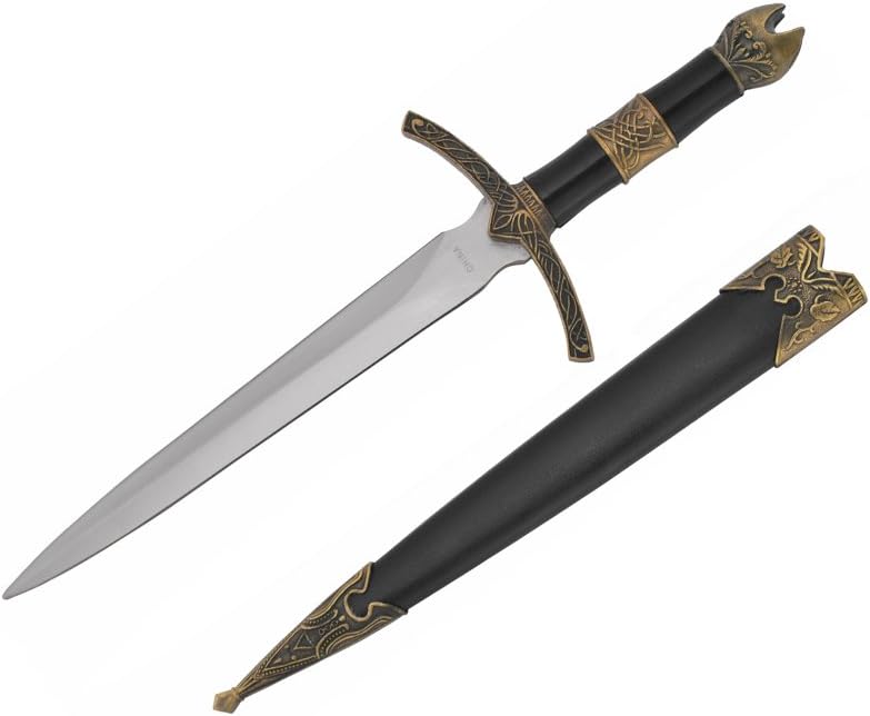 Co H-5923 Medieval Dagger with Golden Handle Design and Black Scabbard, 14"