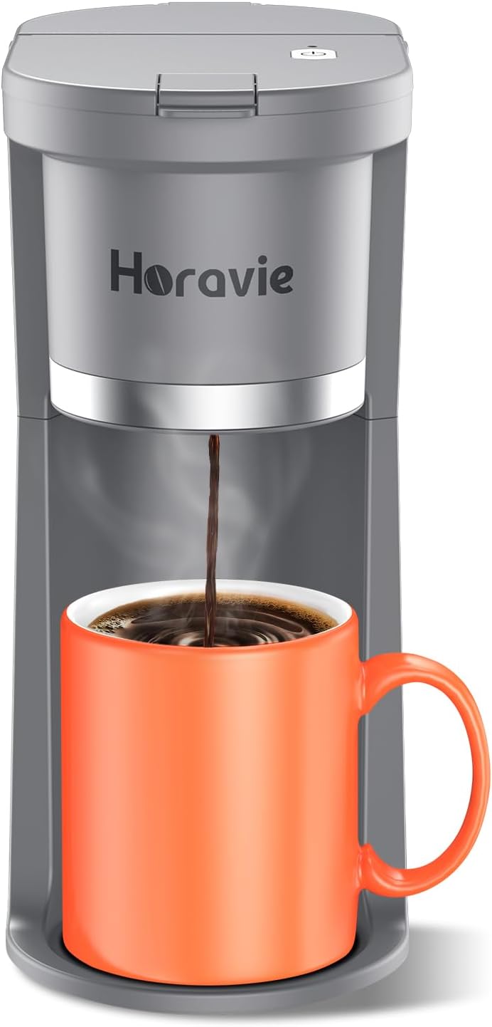 Small Single Serve Coffee Maker, 2 in 1 Fast Brew One Cup Coffee Machine, 6 to 12 oz. Brew Sizes, Capsule Coffee Machine with Descaling Reminder, Fits 5.5" Mug, Grey