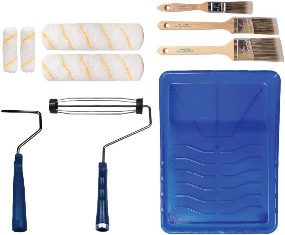 Pro Grade Paint Roller Kit, Brush & Roller,10 Piece Set, Wall Painting Naps for Professionals & Homeowners - All Paints & Stains, Washable, Reusable, Easy to Clean, Superior Absorbency.