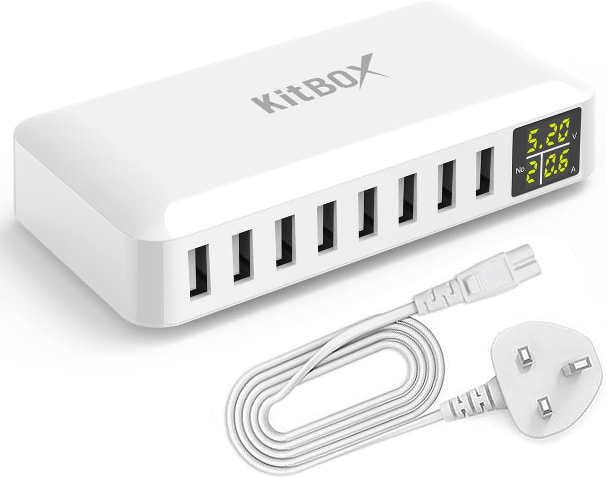 Phone Charger Hub 40W 8-port USB Charging Station Multi USB Plug Charger Tower 5V Power Adapter for iPhone 15 Pro Max 14 Plus 13 12 11 Samsung and Multiple Devices