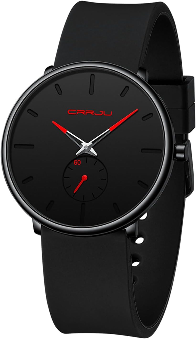 CRRJU Men’s Casual Stylish Waterproof Quartz Wristwatches, Ultra Thin Second Hand Watches for Men, Colorful Silicone Band