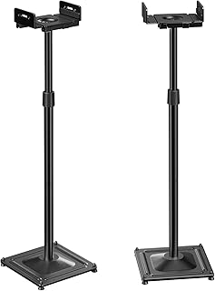 PERLESMITH Universal Speaker Stands for Surround Sound, Holds up to 11LBS, Floor Speaker Stand Height Adjustable Extend 33.3” to 45.1” for Satellite Speakers & Bookshelf Speakers -1 Pair PSSS2 Black
