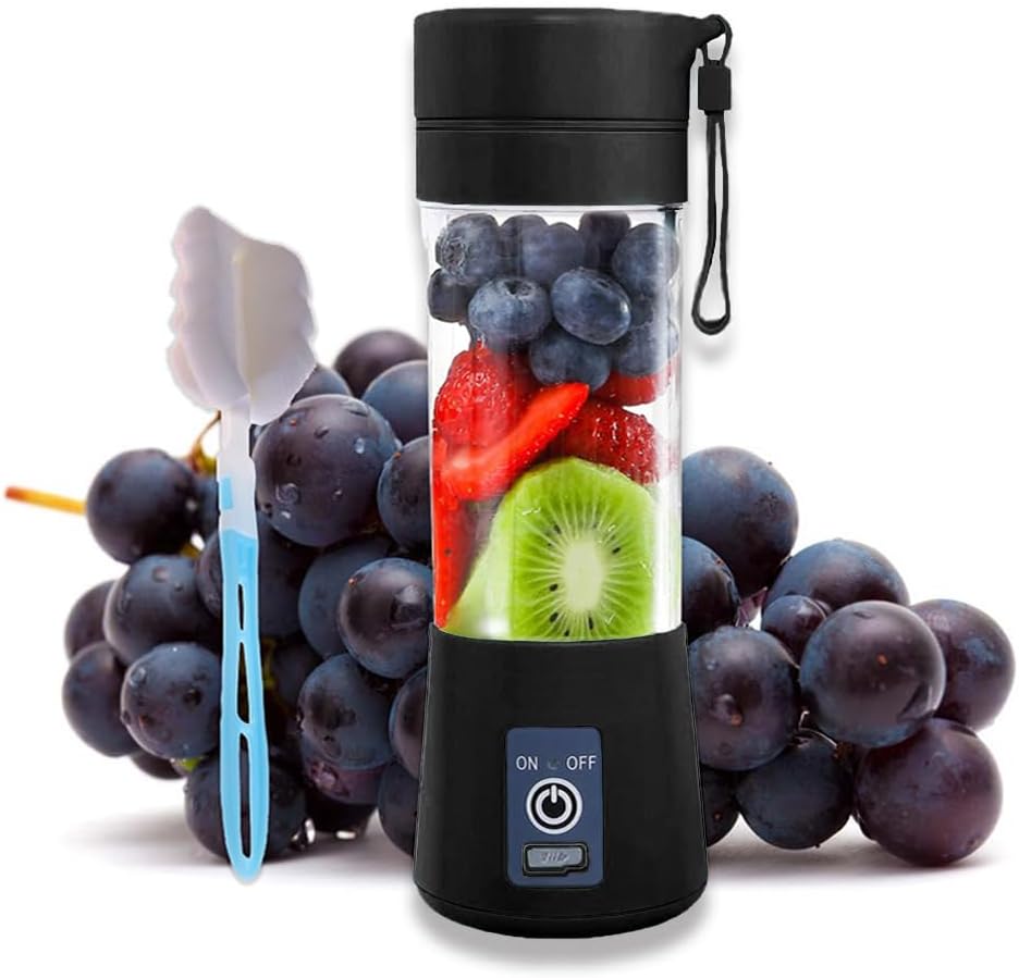 Portable Blender, Smoothie Maker, Mini Blender, Fruit Mixer, Milkshakes Ice Maker, 380 ml Travel Handheld Blenders for Soft Fruit, 6 Stainless Steel Blades, USB Rechargeable 2000 mAh, Black