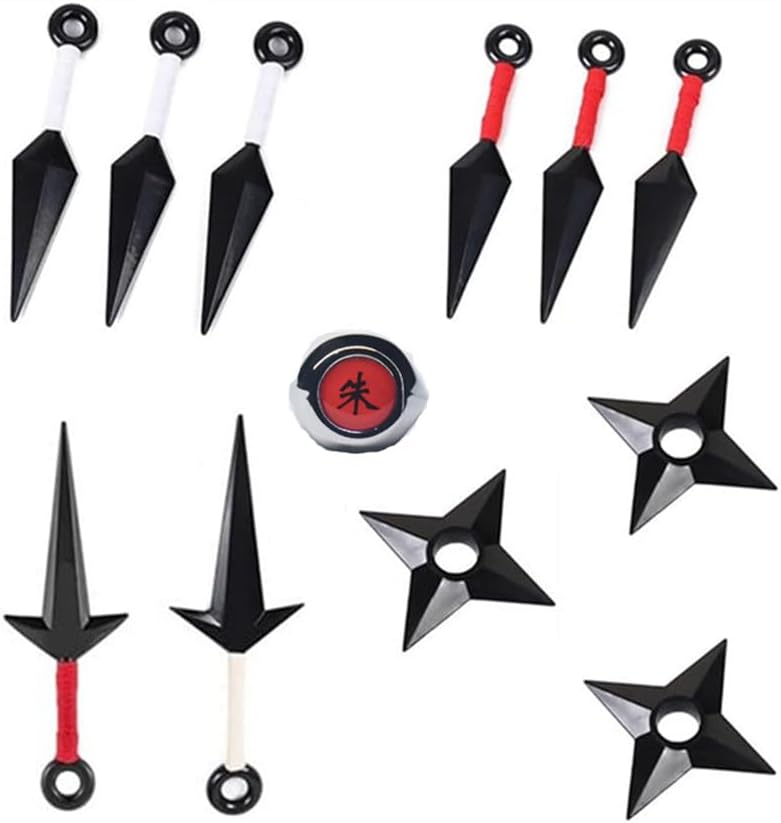 12 pcs Ninja Plastic Boomerang,Ring and Plastic Kunai Pack Set Cosplay Ninja Anime Accessories Black