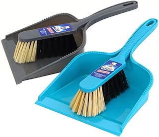 MR. SIGA Dustpan and Brush Set, Pack of 2 Set, Blue & Grey