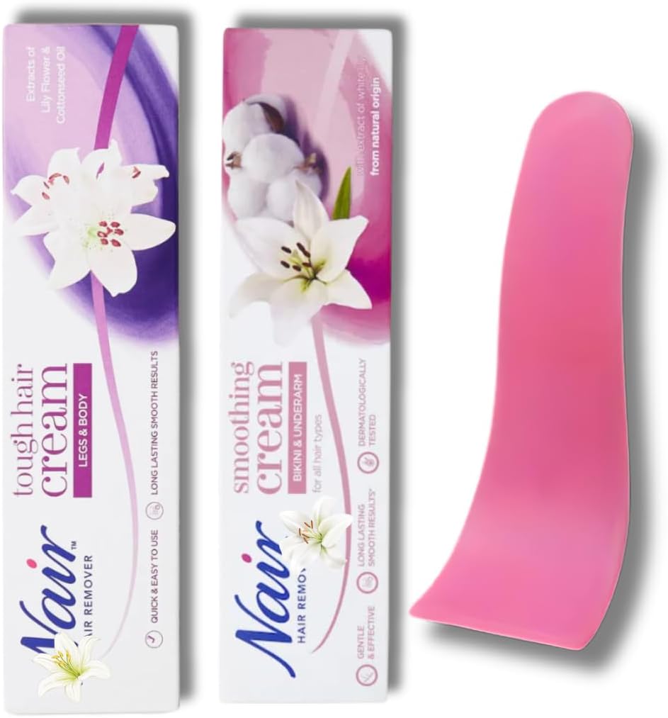 Nair Hair Removal Cream Bundle for Legs, Body, Bikini, and Underarms with BVO Luxe Depilatory Spatula Tool - Complete Hair Removal Solution for Smooth Skin