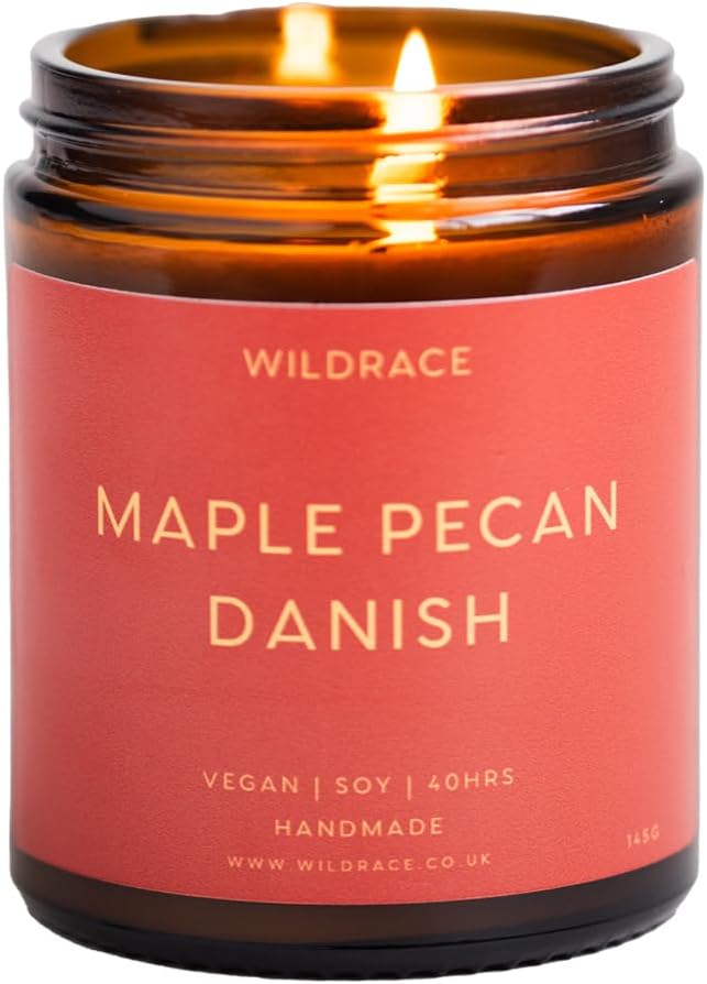 WILDRACE Maple Pecan Danish Scented Candle | Bakery Candle | Pastry Scented Candles | Long Burning 100% Soy Vegan Candles Handpoured in UK