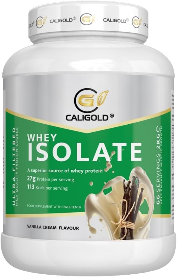 Caligold Health Muscle Building 100% Isolate Pure Whey Protein, Pre and Post Workout Protein Powder, 66 Servings, 2kg